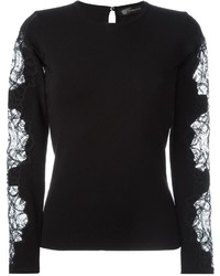 schwarzer bestickter Pullover mit einem Rundhalsausschnitt von Versace