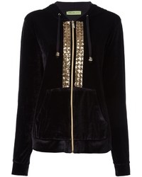schwarzer bestickter Pullover mit einer Kapuze von Versace