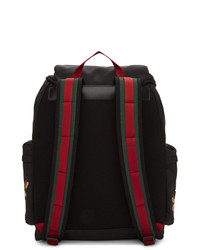 schwarzer bestickter Segeltuch Rucksack von Gucci