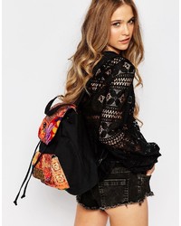 schwarzer bestickter Segeltuch Rucksack von Glamorous