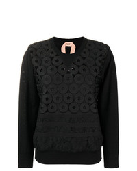 schwarzer bestickter Spitze Pullover mit einem Rundhalsausschnitt von N°21