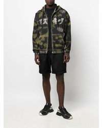 schwarzer Camouflage Pullover mit einem Kapuze von Moschino