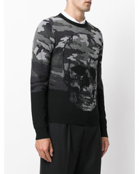 schwarzer Camouflage Pullover mit einem Rundhalsausschnitt von Philipp Plein