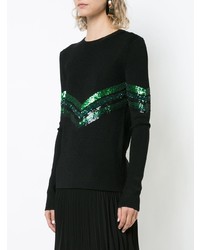 schwarzer Pailletten Pullover mit einem Rundhalsausschnitt mit Chevron-Muster von Sally Lapointe