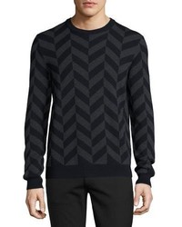 schwarzer Pullover mit einem Rundhalsausschnitt mit Chevron-Muster