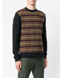 schwarzer Pullover mit einem Rundhalsausschnitt mit Chevron-Muster von Prada