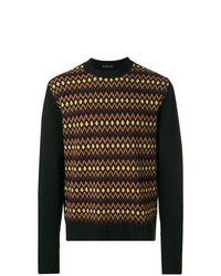 schwarzer Pullover mit einem Rundhalsausschnitt mit Chevron-Muster von Prada