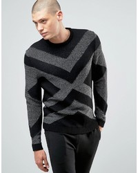 schwarzer Pullover mit Chevron-Muster von Asos