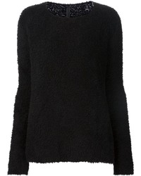 schwarzer flauschiger Pullover mit einem Rundhalsausschnitt von Gareth Pugh
