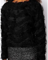 schwarzer flauschiger Pullover mit einem Rundhalsausschnitt von Vero Moda