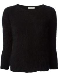 schwarzer flauschiger Pullover mit einem Rundhalsausschnitt von Roberto Collina