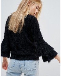 schwarzer flauschiger Pullover mit einem Rundhalsausschnitt von New Look