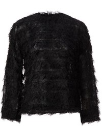 schwarzer flauschiger Pullover mit einem Rundhalsausschnitt von Toga