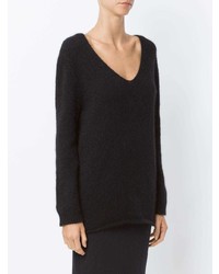 schwarzer flauschiger Pullover mit einem V-Ausschnitt von OSKLEN