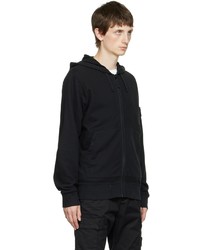 schwarzer Fleece-Pullover mit einem Kapuze von Stone Island