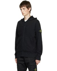 schwarzer Fleece-Pullover mit einem Kapuze von Stone Island