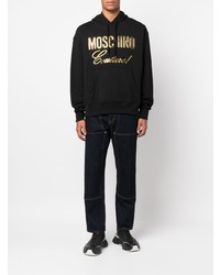 schwarzer Fleece-Pullover mit einem Kapuze von Moschino