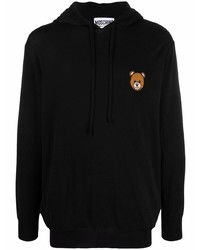 schwarzer Fleece-Pullover mit einem Kapuze von Moschino