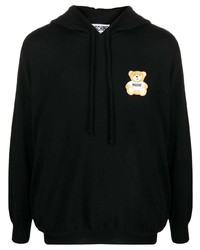 schwarzer Fleece-Pullover mit einem Kapuze von Moschino