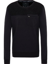 schwarzer Fleece-Pullover mit einem Rundhalsausschnitt von Dreimaster