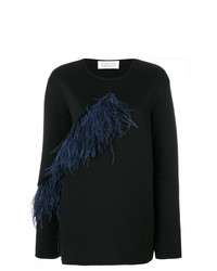 schwarzer Pullover mit einem Rundhalsausschnitt mit Fransen von Gianluca Capannolo