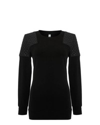 schwarzer gesteppter Leder Pullover mit einem Rundhalsausschnitt