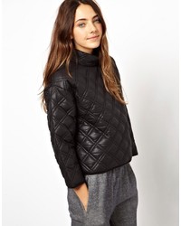 schwarzer gesteppter Leder Pullover mit einem Rundhalsausschnitt von Asos