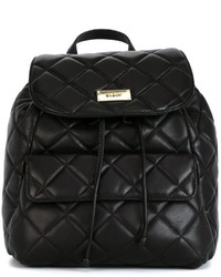 schwarzer gesteppter Leder Rucksack von DKNY