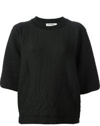 schwarzer gesteppter Pullover mit einem Rundhalsausschnitt von Jil Sander