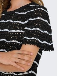 schwarzer horizontal gestreifter Kurzarmpullover von Only