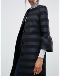 schwarzer horizontal gestreifter Mantel von Helene Berman
