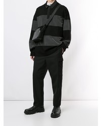 schwarzer horizontal gestreifter Polo Pullover von Juun.J