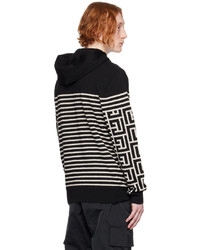 schwarzer horizontal gestreifter Pullover mit einem Kapuze von Balmain