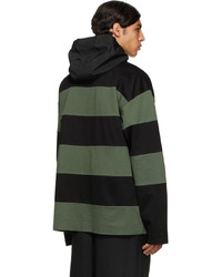 schwarzer horizontal gestreifter Pullover mit einem Kapuze von Juun.J