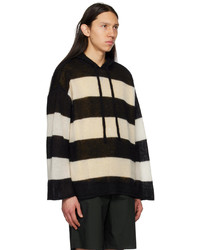 schwarzer horizontal gestreifter Pullover mit einem Kapuze von Sunnei