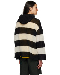 schwarzer horizontal gestreifter Pullover mit einem Kapuze von Sunnei
