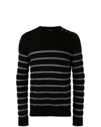 schwarzer horizontal gestreifter Pullover mit einem Rundhalsausschnitt von Balmain
