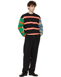 schwarzer horizontal gestreifter Pullover mit einem Rundhalsausschnitt von Ps By Paul Smith