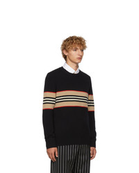 schwarzer horizontal gestreifter Pullover mit einem Rundhalsausschnitt von Burberry