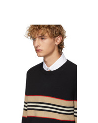 schwarzer horizontal gestreifter Pullover mit einem Rundhalsausschnitt von Burberry