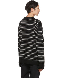 schwarzer horizontal gestreifter Pullover mit einem Rundhalsausschnitt von Juun.J