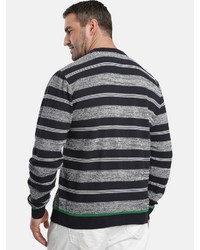 schwarzer horizontal gestreifter Pullover mit einem Rundhalsausschnitt von Charles Colby