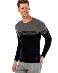 schwarzer horizontal gestreifter Pullover mit einem Rundhalsausschnitt von Cipo & Baxx