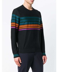 schwarzer horizontal gestreifter Pullover mit einem Rundhalsausschnitt von Ps By Paul Smith