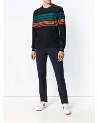 schwarzer horizontal gestreifter Pullover mit einem Rundhalsausschnitt von Ps By Paul Smith