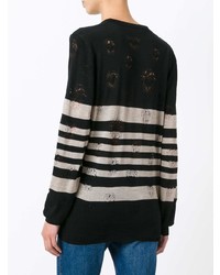 schwarzer horizontal gestreifter Pullover mit einem Rundhalsausschnitt von Alexander McQueen