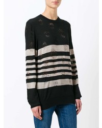 schwarzer horizontal gestreifter Pullover mit einem Rundhalsausschnitt von Alexander McQueen