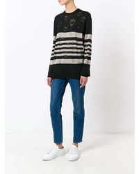 schwarzer horizontal gestreifter Pullover mit einem Rundhalsausschnitt von Alexander McQueen