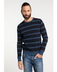 schwarzer horizontal gestreifter Pullover mit einem Rundhalsausschnitt von Dreimaster