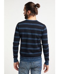 schwarzer horizontal gestreifter Pullover mit einem Rundhalsausschnitt von Dreimaster